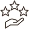 Symbole d'évaluation de qualité : deux étoiles creuses encadrent une barre sombre verticale, anse de tasse en bas. Notation boisson ou café.